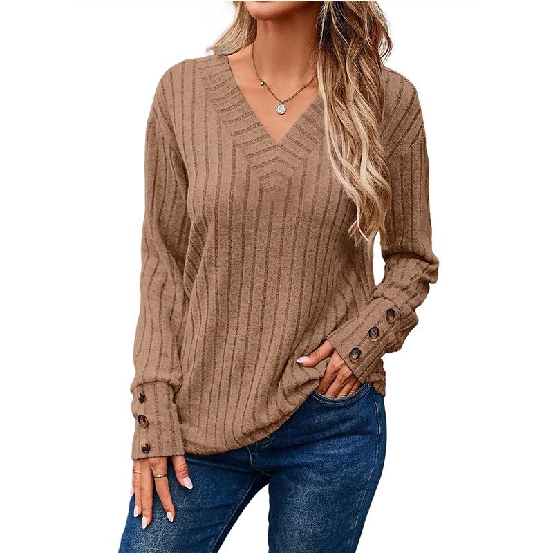 European-American Women's V-Neck Long Sleeve Button Shirt - New Fall/Winter 2026 Collection