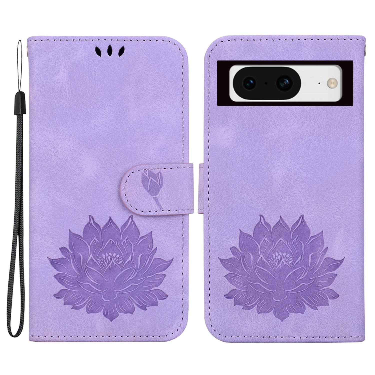 

For Google Pixel 8 Stand Wallet Case PU Leather Flip Phone Cover Lotus Imprint Purple