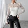 Women Blouse Glitter Sparkly Ruched See Through Top Mock Turtle Neck Long Sleeve Sheer Mesh Tops Clubwear