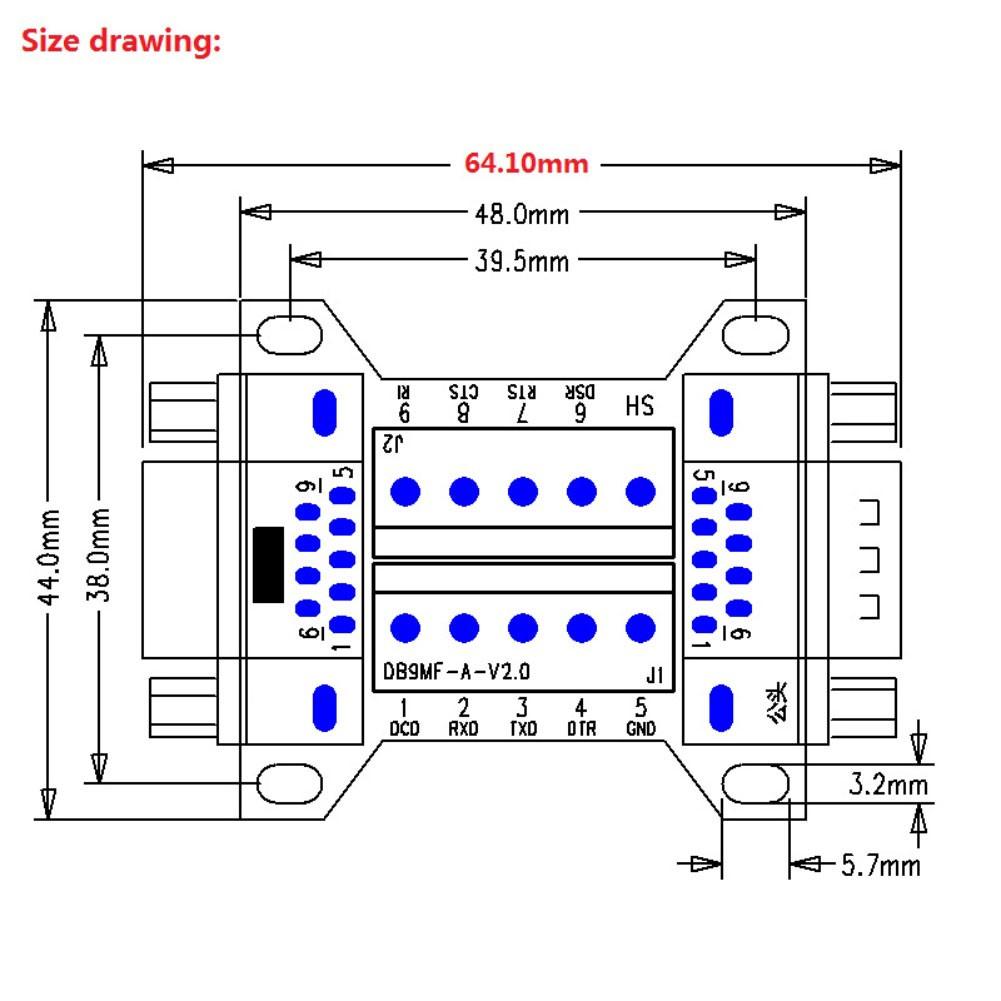 DB9MF-A Terminal Block Adapter Board with Solderless Male and Female Connectors for Use in Electronic Projects and Field Wiring