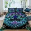 Funda nórdica de meditación de chakras bohemios, juego de cama de yoga con temática relajante, funda de edredón de loto con mandala exótico, decoración para dormitorio tamaño king