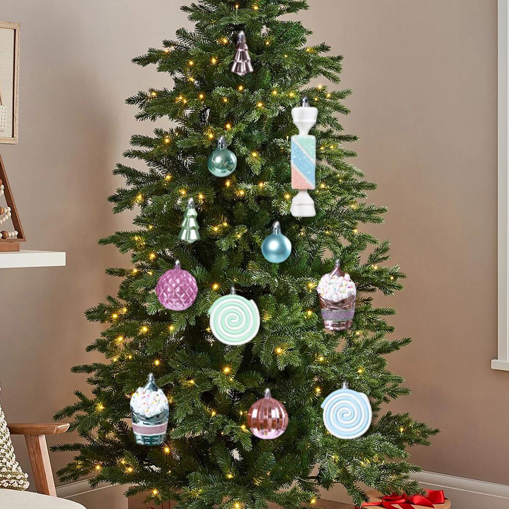 48pcs Macaron Christmas Large Size Colorful Holiday Birthday Electroplating Painting Hanging Ornaments