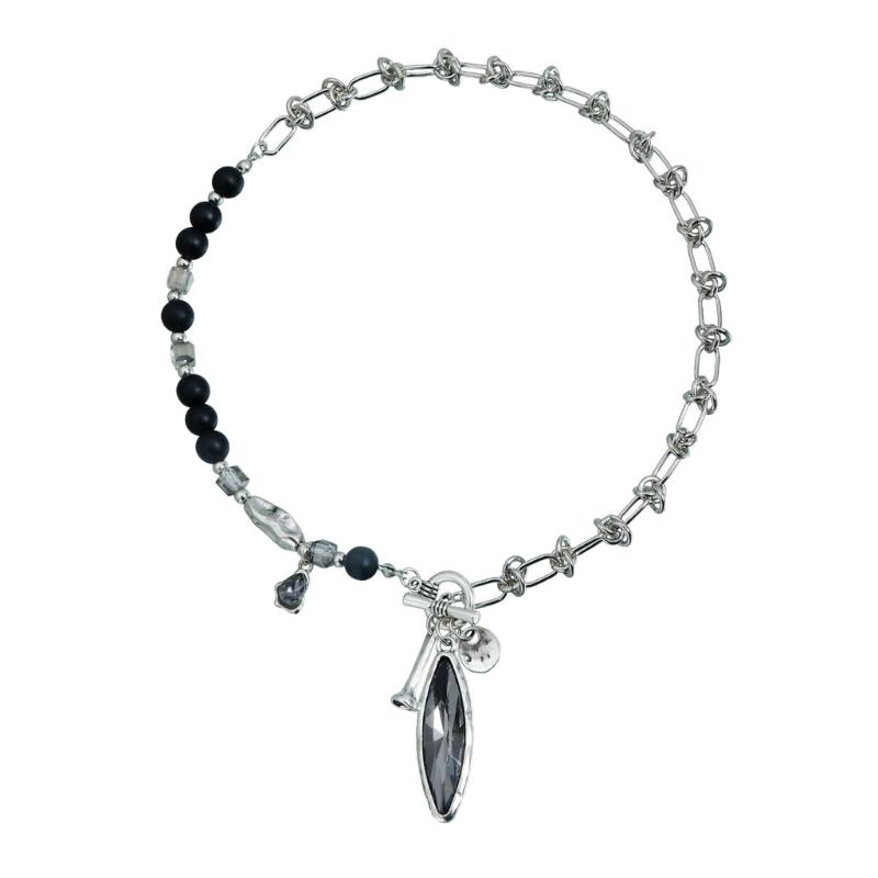 Elegant Oval Mirror Pendant Necklace With Black Diamonds Effect For Women Fashion Jewelry 1