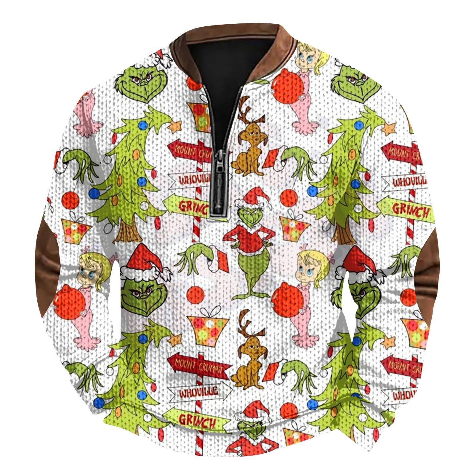 

Чоловічий Різдвяний Светр на Блискавці Вінтажний В язаний Графічний Світшот Різдвяний Пуловер зі Стійкою XXXXL білий