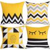 4 Pcs Double Sided Yellow Black Cushion Covers, Geometric Chevron Inspirational Throw Pillow Cases (No Inserts)