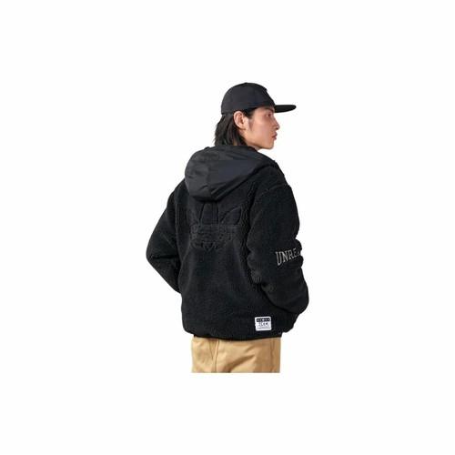 Adidas Originals Logo Patch Hooded Sherpa Fleece Jacket Unisex Black