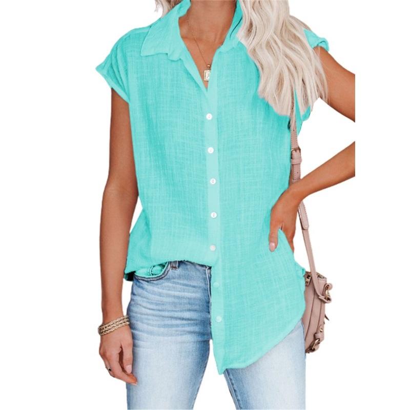 Summer Solid Color Single-breasted Lapel Shirt Sleeveless Loose Top
