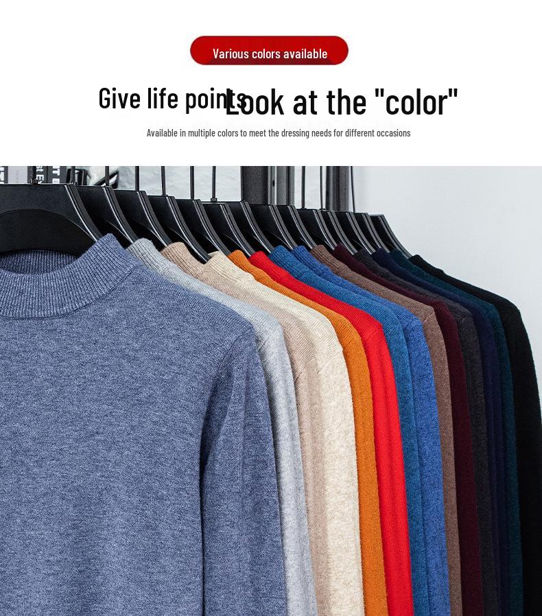 Men’s Autumn/Winter Half-High Collar Knitwear - Warm Inner Layer for Middle-Aged and Elderly