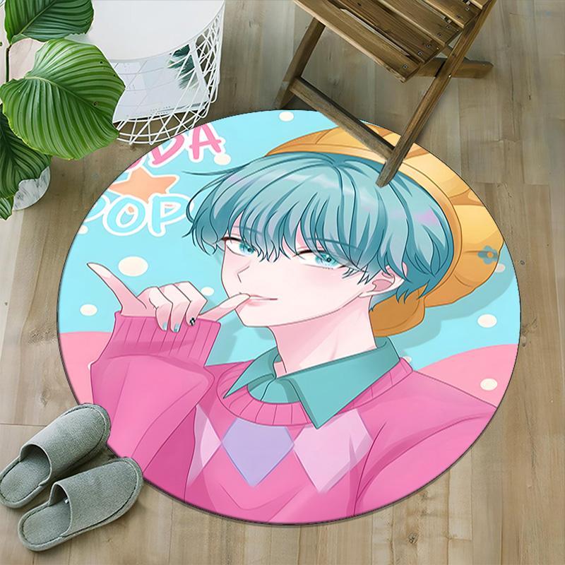 1pc KPop Demon Hunters SAJA BOYS2 Print Round Carpet Chair Round Carpet Suitable for Bedroom Living Room Home Decorative Carpet