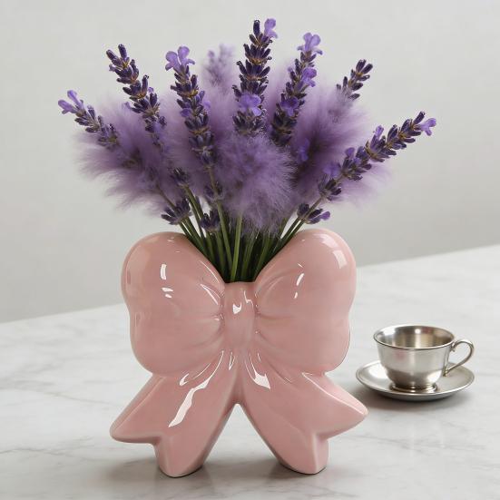 Ceramiczny Wazon na Kwiaty z Kokardą Nowoczesny Uchwyt na Kwiaty w Kształcie Kokardy Pojemnik Dekoracja Stołu do Domu i Biura Wazon na Dekoracyjne Rośliny Kwiatowe