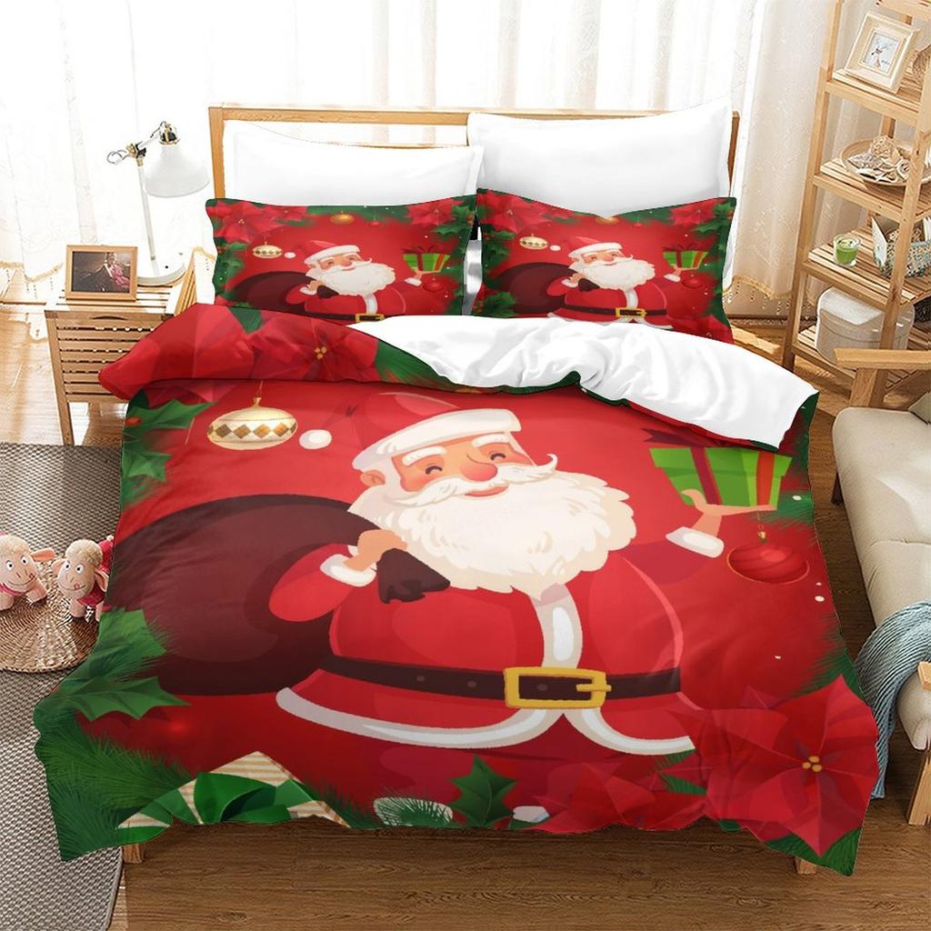Christmas New Pattern Digital Printing Three-Piece Set 3D Three-Dimensional Polished Chemical Fiber Quilt Cover Pillowcase To Picture