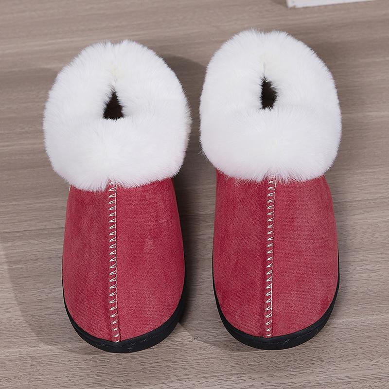 2025 Winter Warm Fur Indoor Home Slippers Women Faux Suede Closed Toe Couple Slippers Woman Comfort Soft Sole House Shoes Slides