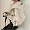  Women's Cropped Zip-Up Hoodie Casual Long Sleeve Jacket