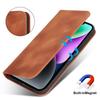 For iPhone 14/13 Stand Case Magnetic Closure Skin Touch Leather Flip Phone Cover with Wallet