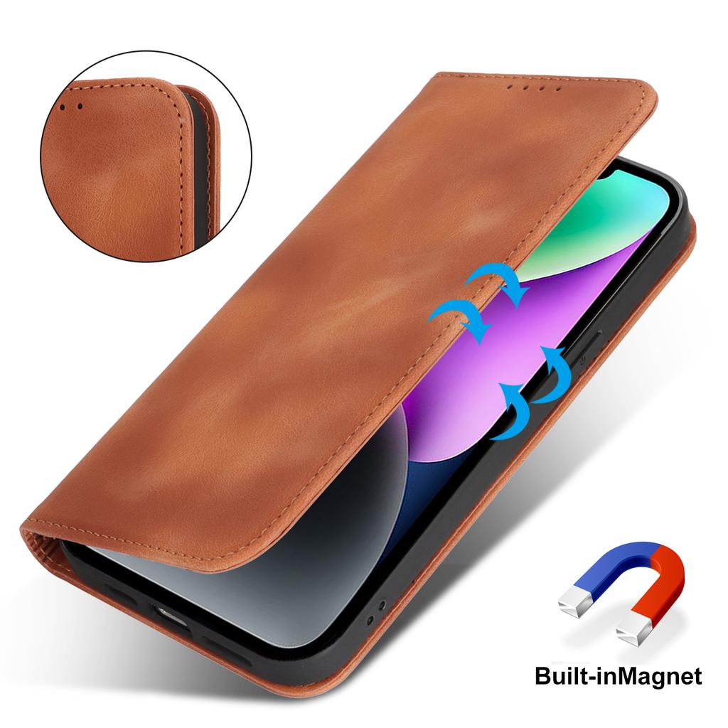 For iPhone 14/13 Stand Case Magnetic Closure Skin Touch Leather Flip Phone Cover with Wallet