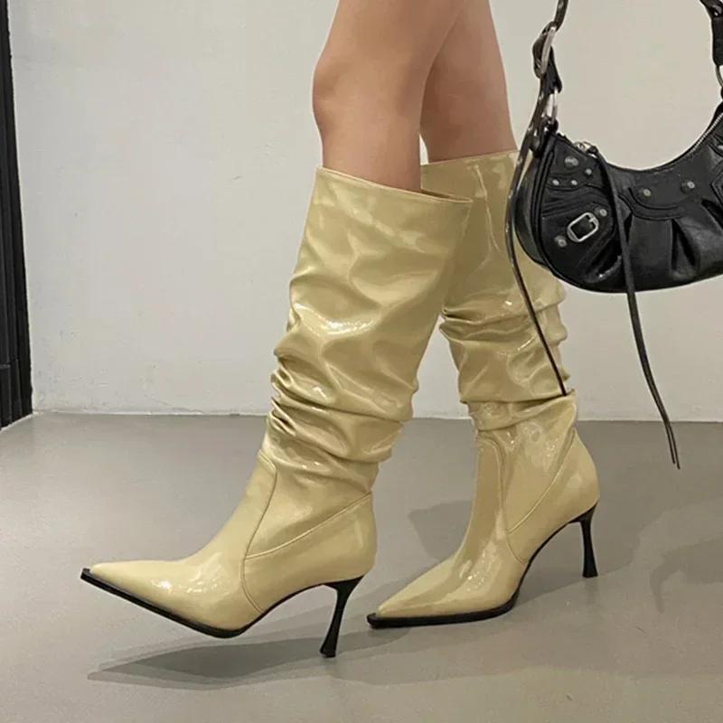 Damen Leder Overknee Stiefel Sexy High Heels Spitzschuhe Frau Trend Mode Party Chelsea Boots Pumps Neu Mujer Schneestiefel