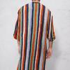 Gown Shirt Colorful Striped Pockets Single-breasted Round Neck Soft Long Shirt for Daily Wear
