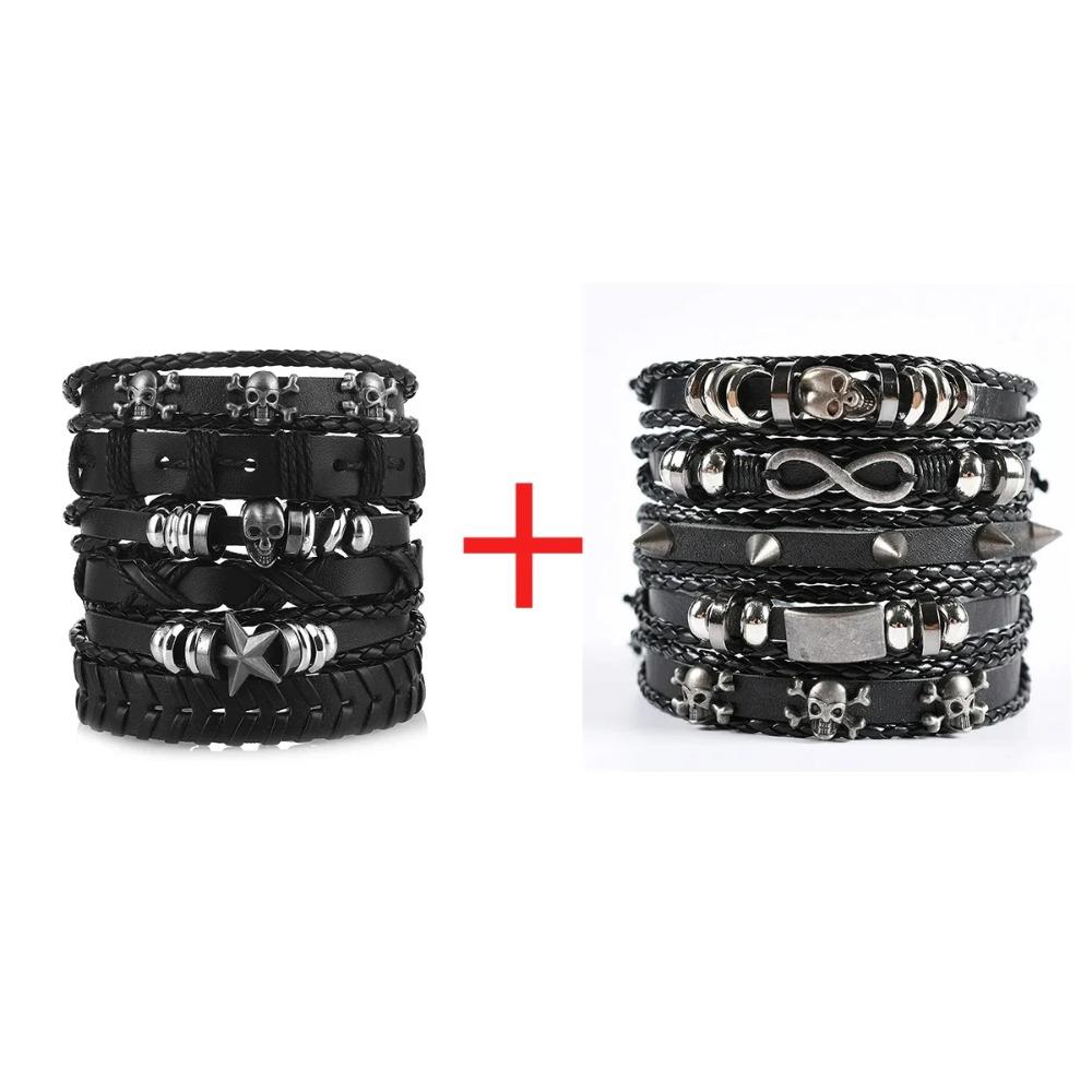 1 Mode-Armband Wikinger-Armband Für Männer Handgelenk-Armbänder Geflochtenes Totenkopf-Hand-Schmuckstück Verstellbares Leder-Set-Armband Für Leder