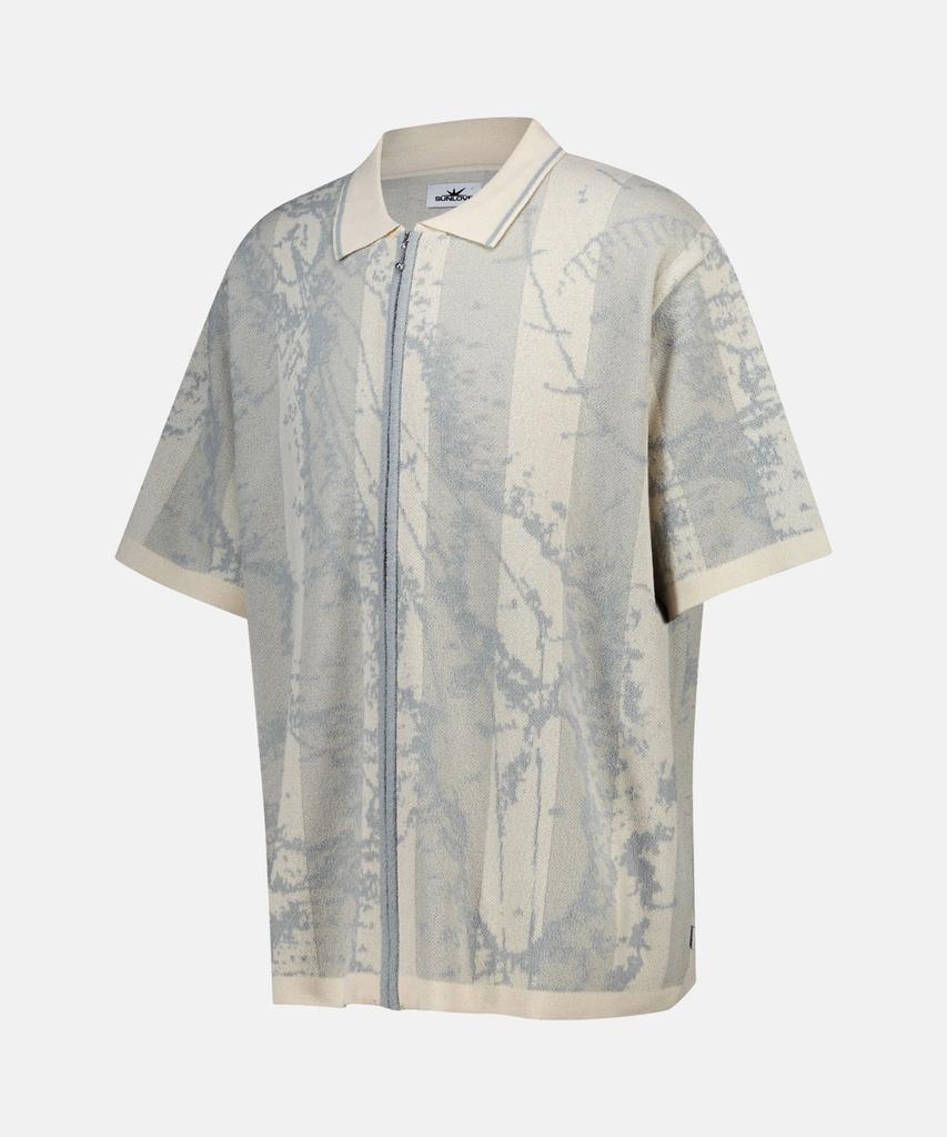 Sun Love Jacquard Full Zip Knit Polo Beige
