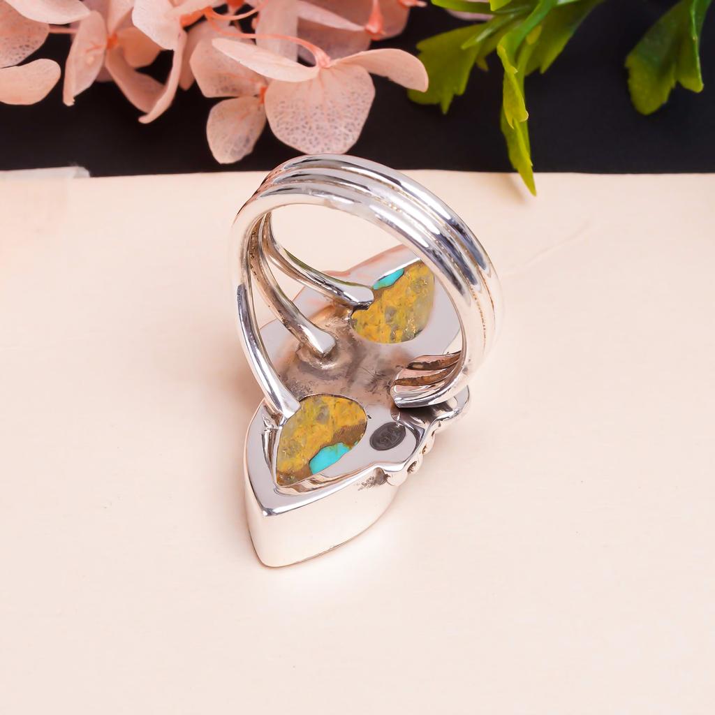 Copper Turquoise - Pilot Mountain Gemstone 925 Sterling Silver Ring V9394, Blue & Brown Ring, Pear Ring, Valentin's Day Gift, Gift For Her, Birthday G