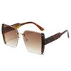 New Luxury Leopard Gradient Square Sunglasses Women Retro Trend Rimless UV400 Protection Fashion Brand Design