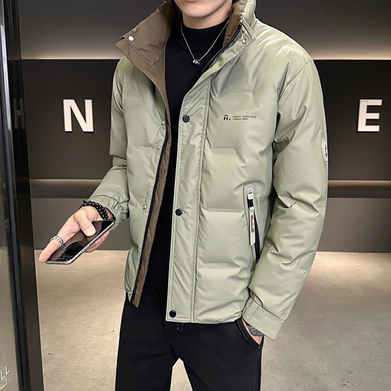 Men's Warm White Duck Down Jacket with Short Stand-Up Collar - Trendy Winter 2025 Arrival