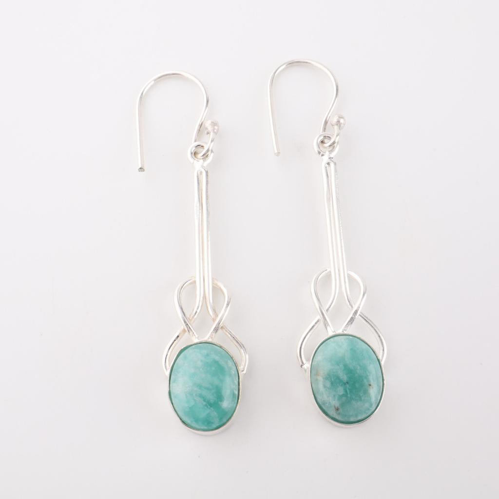 Amazonite Gemstone 925 Sterling Silver Jewelry Handmade Earrings 1.76" For Women EE-171-30