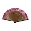 Kanzashi Silk Folding Fan for Women with Pouch, Cherry Blossom Pattern, Carved Ribs, Purple, 21.5cm