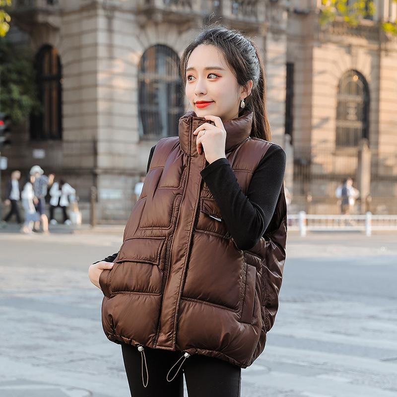 

Spring and Autumn glossy down cotton vest women s short vest loose and versatile fashion vest jacket XXL кавовий