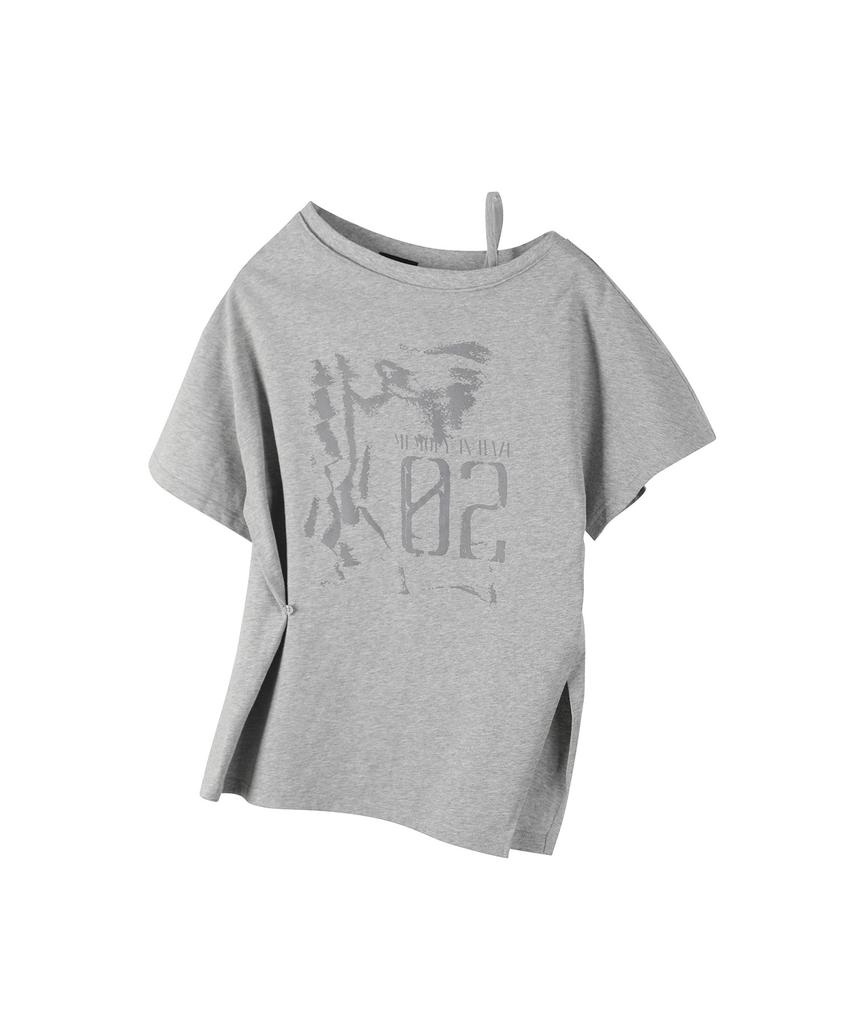 Ledeoli Vintage Slit One-Shoulder Short Sleeve T-Shirt [Melange]