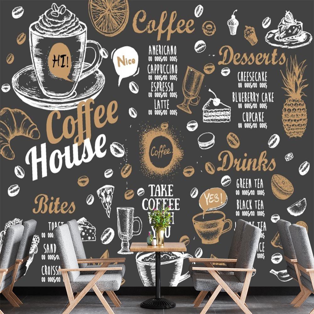 

Retro Cafe Wall Mural Cartoon Coffee Wallpaper Restaurant Coffee Shop Large Wall Paper 200 cm(W) x 140 cm(H)