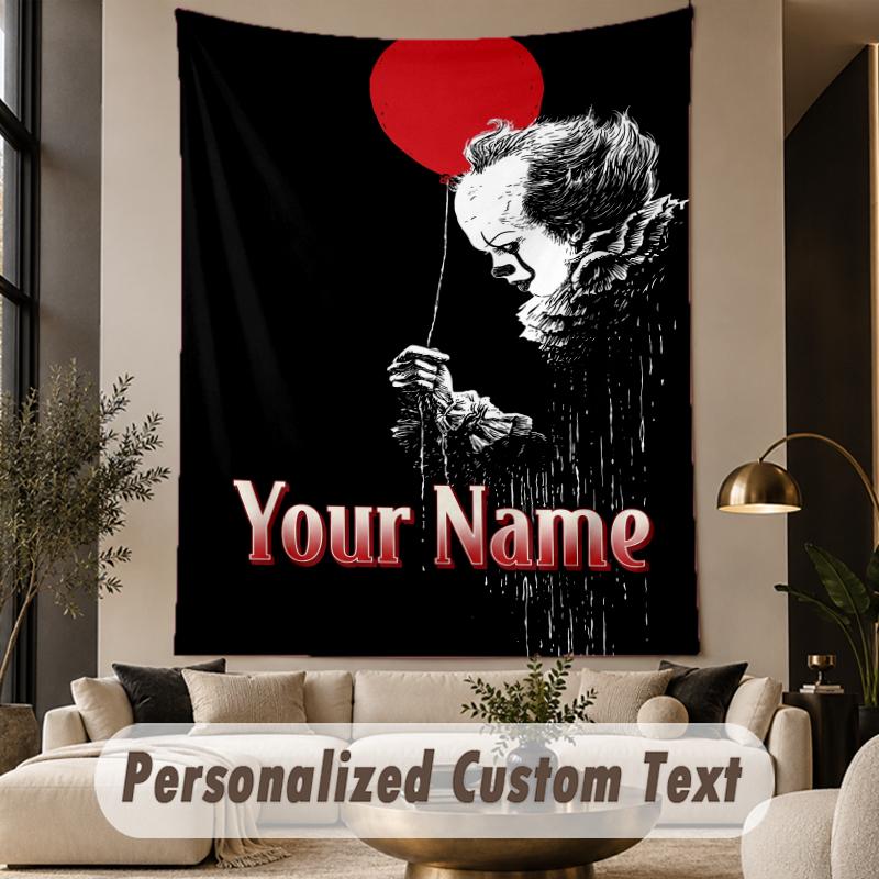 Custom Text Printed Tapestry IT Pennywise Pattern Large Wall Hanging Indoor Room Decor