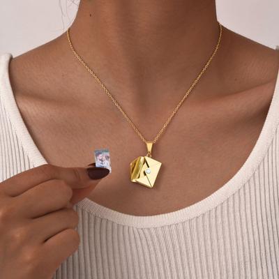 Personalisierte Foto-Medaillon-Halskette Umschlag Liebesbrief Form Anhänger für Frauen, Personalisierte Bildanhänger Geschenke