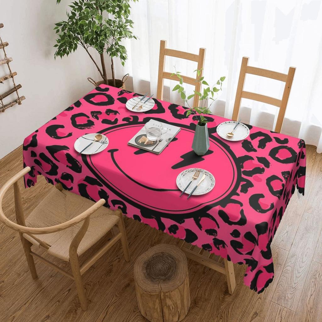 Bright Rainbow Ombre Gradient Leopard Rectangular Tablecloth Waterproof Table Cover for Festival Party Decorations Table Cloth