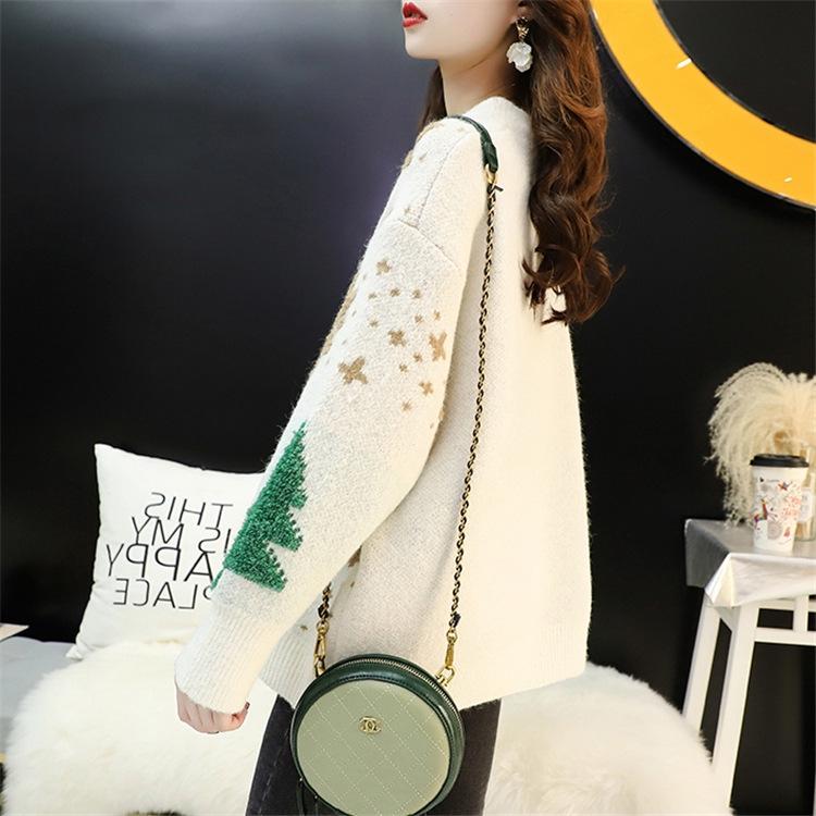 Women's 2024 Autumn Winter Round Neck Loose Knit Christmas Sweater Pullover