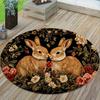 1Pcs Retro Oil Painting Style Bunny Round Carpet Soft Non-Slip Area Rug Colorful Floral Mat for Bedroom Entryway Decor