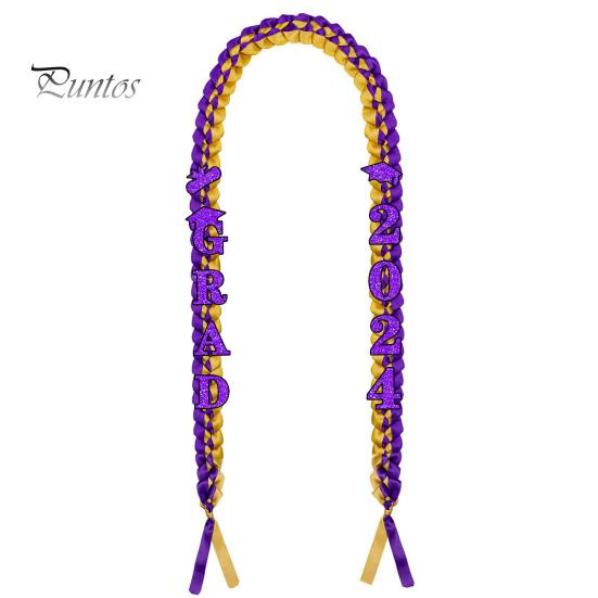 Graduation Wreath Ribbon Lei 2024 Handmade Double Braided Bracelet Necklace Garland with Glitter Pins Congrats Grad Gifts for Him Her High School
