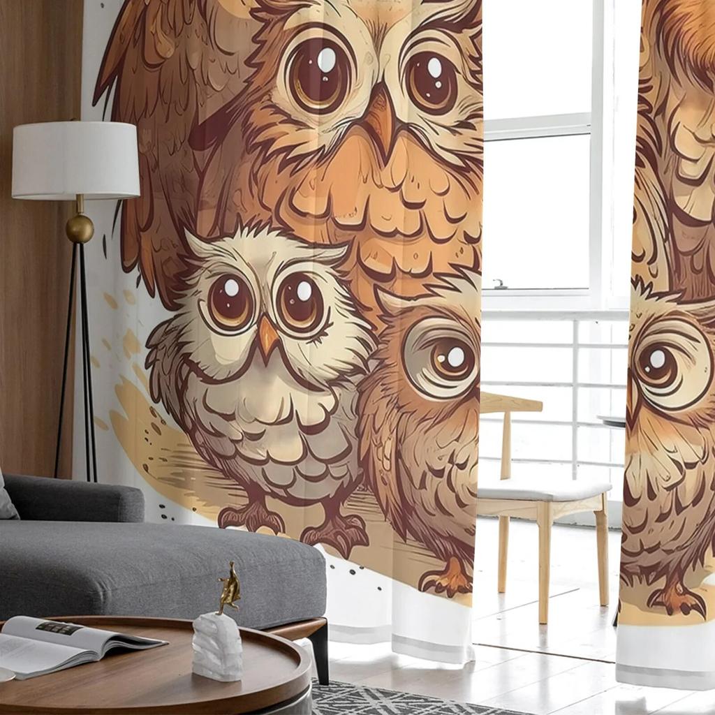 Owl Eyes Cute Claws Animal Window Curtains Sheer Chiffon For Living Room Bedroom Kitchen Decor