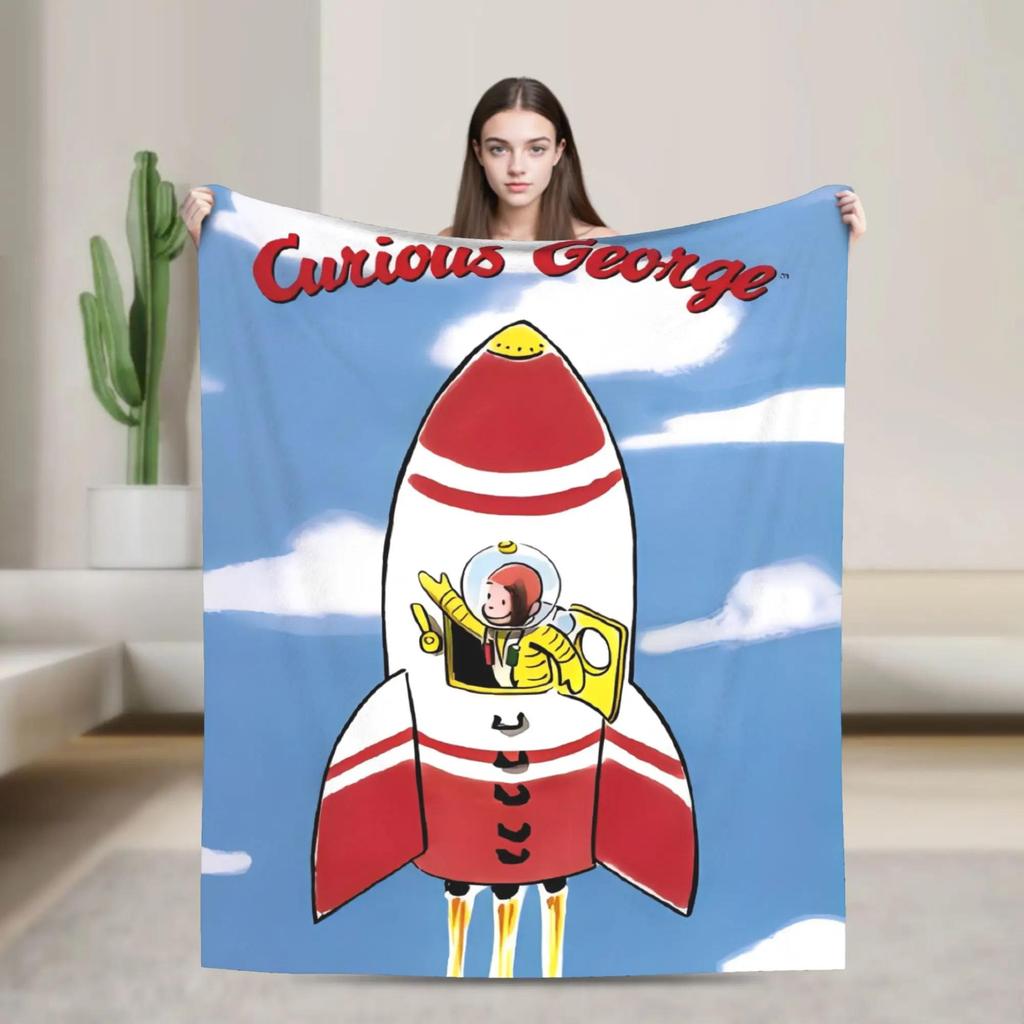 Cartoon Curious George Blanket Super Warm Quality Bedding Throw for Winter Travel Living Room or Funny Bedspread