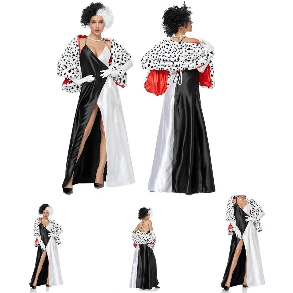 Auf Lager 101 Dalmatiner Cosplay Kostüm Cruella De Vil Bösewicht Charakter Hohe Qualität