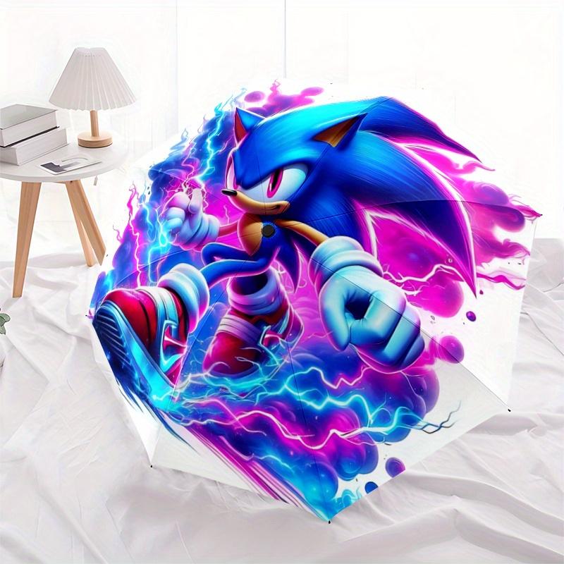 

1pc Sonic the Hedgehog Automatic Opening/Closing Umbrella - Portable 3-Fold Design, 8-Bone Iron Frame Outdoor Umbrella, Ideal Gift for Fans, Trav