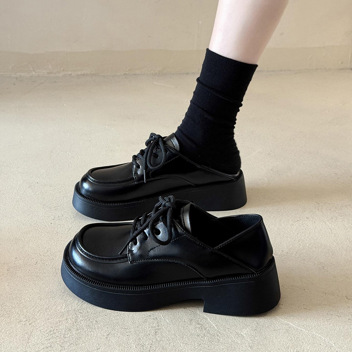 

Black big head and small leather shoes women s summer 2025 new Japanese jk loafers British style muffin platform shoes 40