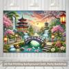 2D Vibrant Koi Fish Temple Backdrop for Studio & Party Decoration