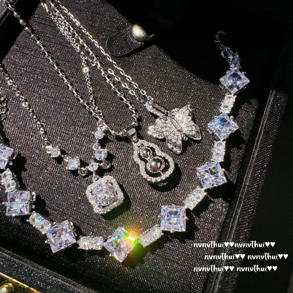 Bright Sugar Cube Geometric Gemstone Bracelet, Sparkling, 18K Gold-Plated, Meteor Teardrop Zircon Necklace, Butterfly.