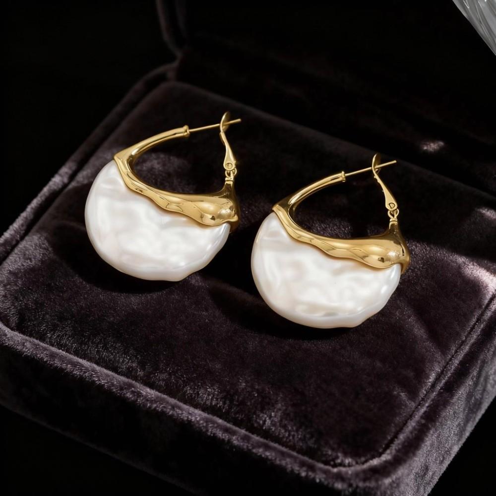 Retro Pearl Pendant Danglers Irregular Shape Bag Shape Eardrops Faux Pearl Earrings  Girls Jewelry