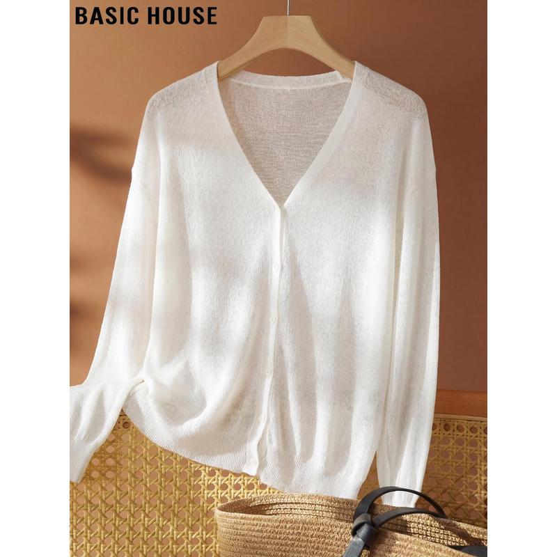 Basic House Women s V-Neck Thin Knit Cardigan XL
