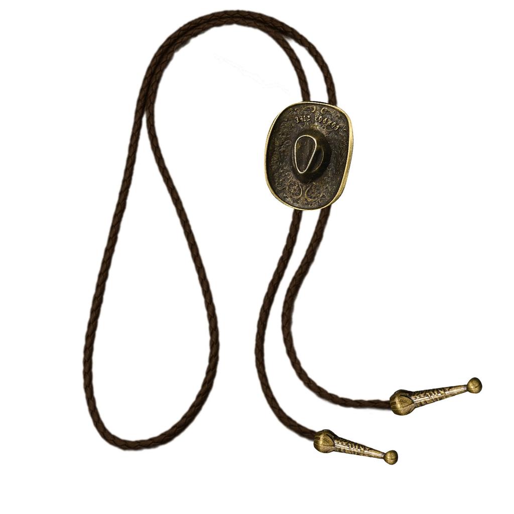 Vintage Cowboy Hat Bolo Tie Necklace With Wheat Star Charm PU Leather Cord Fashion Necktie For Men And Women
