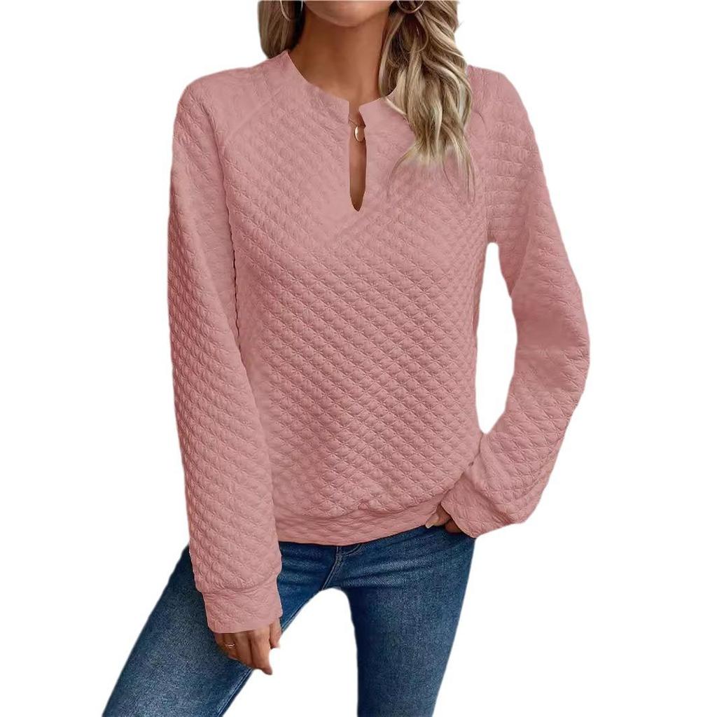 2025 Autumn/Winter Women's Solid Deep V-Neck Patchwork Long Sleeve Casual Sweatshirt