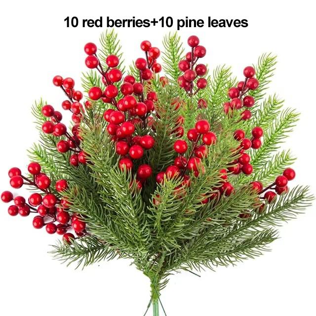 

20 шт. Рождественские украшения, искусственные сосновые ветки, ягоды падуба, красные ягодные ветки для рождественского венка на елку, подарки, украшения