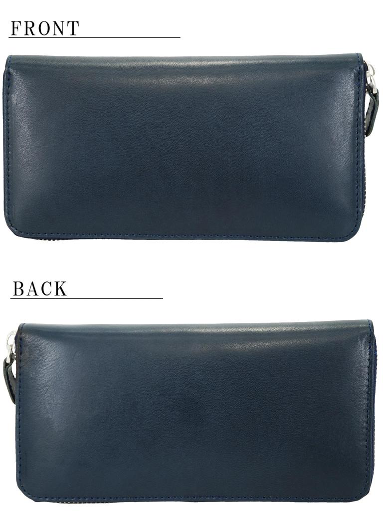Navy Tochigi and Himeji leather wallet for men and Genuine cowhide leather with a round zipper coin and card Large and slim featuring card slots and